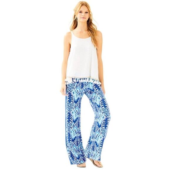 Lilly Pulitzer Pants - Lilly Pulitzer Bal Harbour Palazzo Pants Medium Tropi Call Me Pineapple Blue